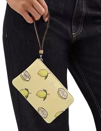 Coach Corner Zip Wristlet With Lemon Print