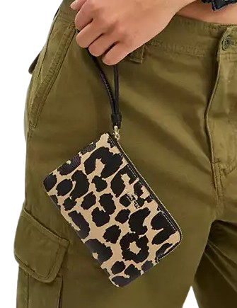 Coach Corner Zip Wristlet With Leopard Print