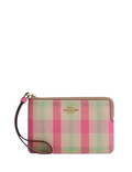 Coach Corner Zip Wristlet With Plaid Print