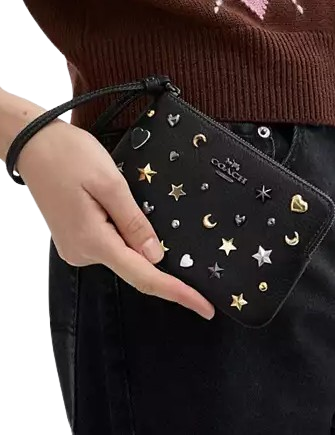 Coach Corner Zip Wristlet With Rivets