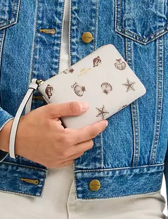 Coach Corner Zip Wristlet With Shell Print