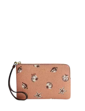 Coach Corner Zip Wristlet With Shell Print