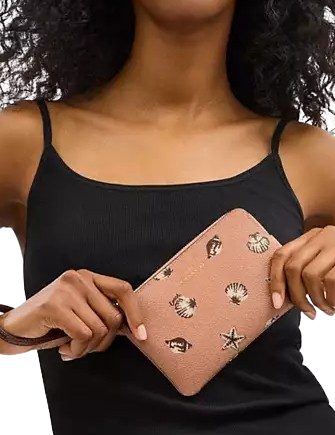 Coach Corner Zip Wristlet With Shell Print