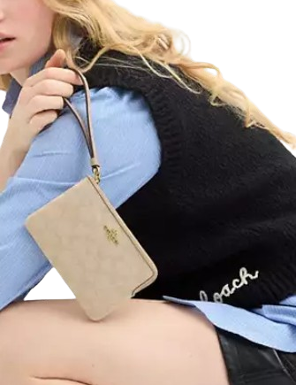 Coach Corner Zip Wristlet With Signature Canvas
