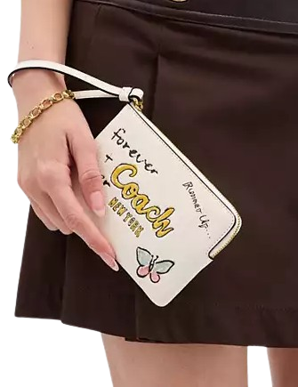 Coach Corner Zip Wristlet With Sketch Print