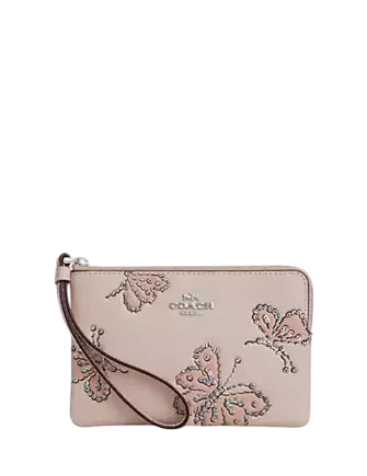 Coach Corner Zip Wristlet With Sparkly Butterfly Print