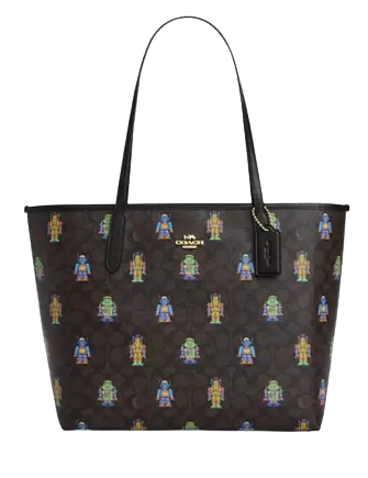 Coach Cosmic Coach City Tote Bag In Signature Canvas With Robot Print