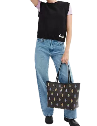 Coach Cosmic Coach City Tote Bag In Signature Canvas With Robot Print