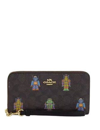 Coach Cosmic Coach Long Zip Around Wallet In Signature Canvas With Robot Print