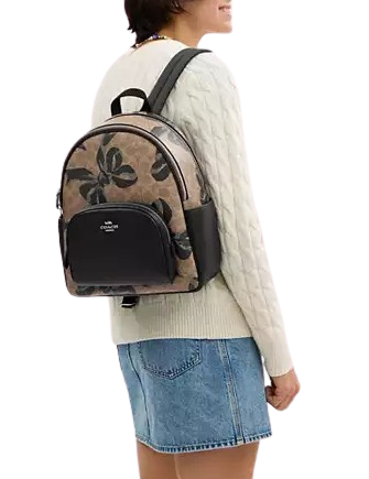 Coach Court Backpack In Signature Canvas With Bow Print