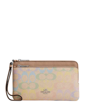 Coach Double Zip Wallet In Rainbow Signature Canvas