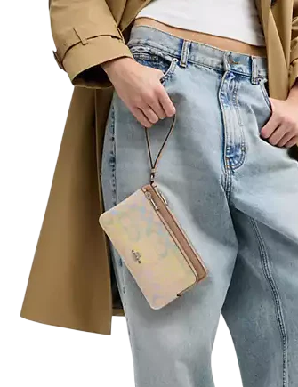Coach Double Zip Wallet In Rainbow Signature Canvas