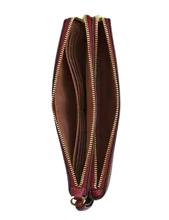 Coach Double Zip Wallet In Signature Canvas With Cherry Print