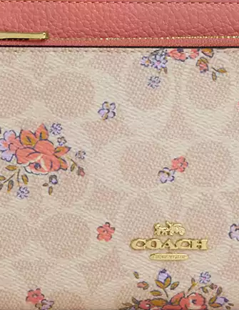 Coach Double Zip Wallet In Signature Canvas With Floral Print