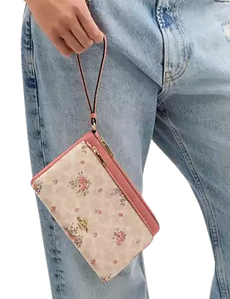 Coach Double Zip Wallet In Signature Canvas With Floral Print
