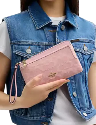 Coach Double Zip Wallet In Signature Denim