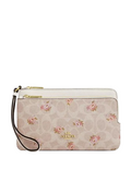 Coach Double Zip Wallet With Signature Canvas With Floral Print