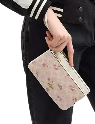 Coach Double Zip Wallet With Signature Canvas With Floral Print