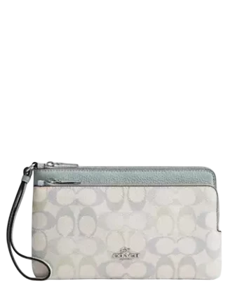 Coach Double Zip Wristlet In Pretty Signature Canvas