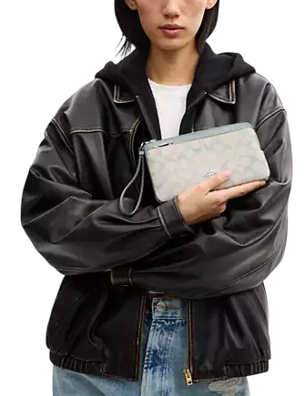 Coach Double Zip Wristlet In Pretty Signature Canvas