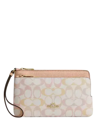Coach Double Zip Wristlet In Pretty Signature Canvas