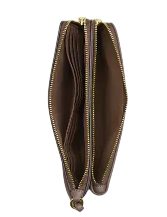 Coach Double Zip Wristlet In Signature Jacquard With Floral Embroidery
