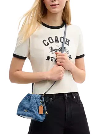 Coach Faye Mini Drawstring Bag In Signature Denim