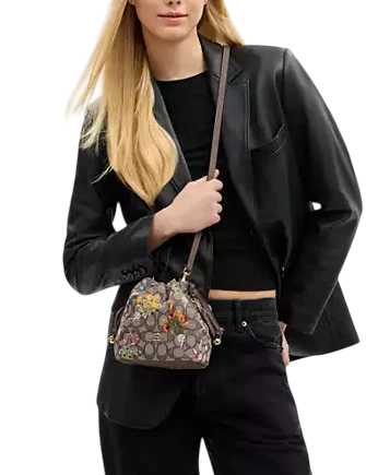 Coach Faye Mini Drawstring Bag In Signature Jacquard With Floral Embroidery