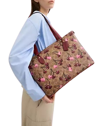 Coach Gallery Tote Bag In Signature Canvas With Cherry Print