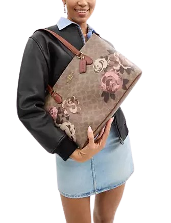 Coach Gallery Tote Bag In Signature Canvas With Rose Print