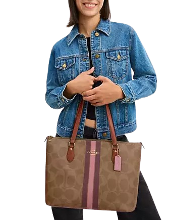 Coach Gallery Tote Bag In Signature Canvas With Stripe Print
