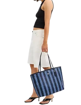 Coach Large City Tote Bag In Signature Canvas With Stripe