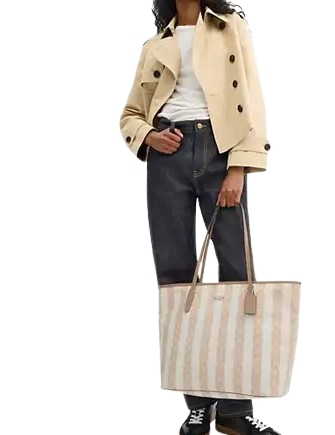 Coach Large City Tote Bag In Signature Canvas With Stripe
