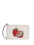 Coach Large Corner Zip Wristlet With Strawberry Graphic