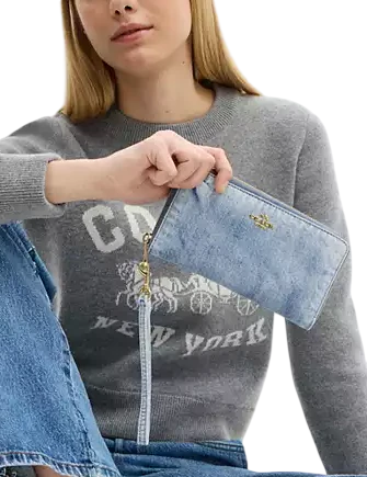 Coach Long Zip Around Wallet In Loved Denim