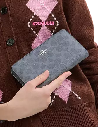 Coach Long Zip Around Wallet In Signature Canvas