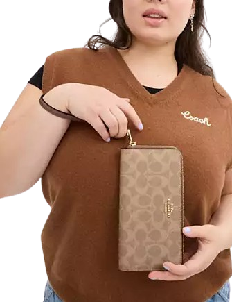 Coach Long Zip Around Wallet In Signature Canvas