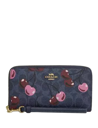 Coach Long Zip Around Wallet In Signature Canvas With Cherry Print