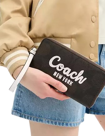 Coach Long Zip Around Wallet In Signature Canvas With Coach Graphic