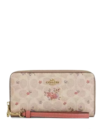 Coach Long Zip Around Wallet In Signature Canvas With Floral Print
