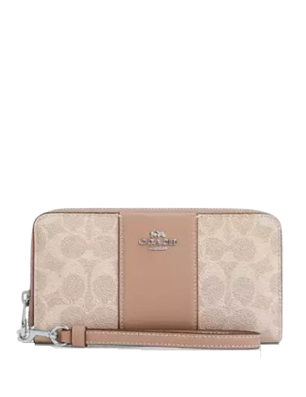 Coach Long Zip Around Wallet In Signature Canvas With Stripe
