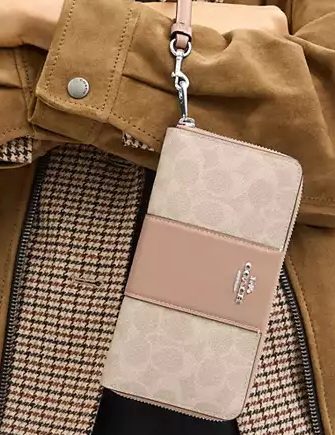 Coach Long Zip Around Wallet In Signature Canvas With Stripe