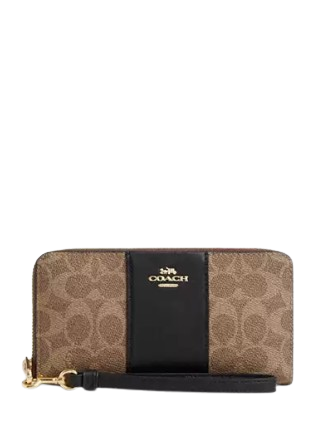 Coach Long Zip Around Wallet In Signature Canvas With Stripe