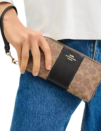 Coach Long Zip Around Wallet In Signature Canvas With Stripe