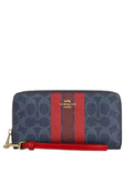 Coach Long Zip Around Wallet In Signature Canvas With Varsity Stripe
