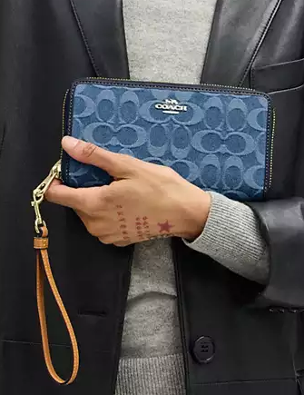 Coach Long Zip Around Wallet In Signature Denim
