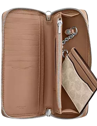 Coach Long Zip Around Wallet With Detachable Card Case In Signature Canvas