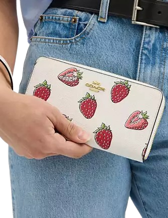Coach Long Zip Around Wallet With Strawberry Print