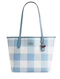 Coach Medium City Tote Bag With Gingham Print And Charm