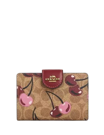 Coach Medium Corner Zip Wallet In Signature Canvas With Cherry Print